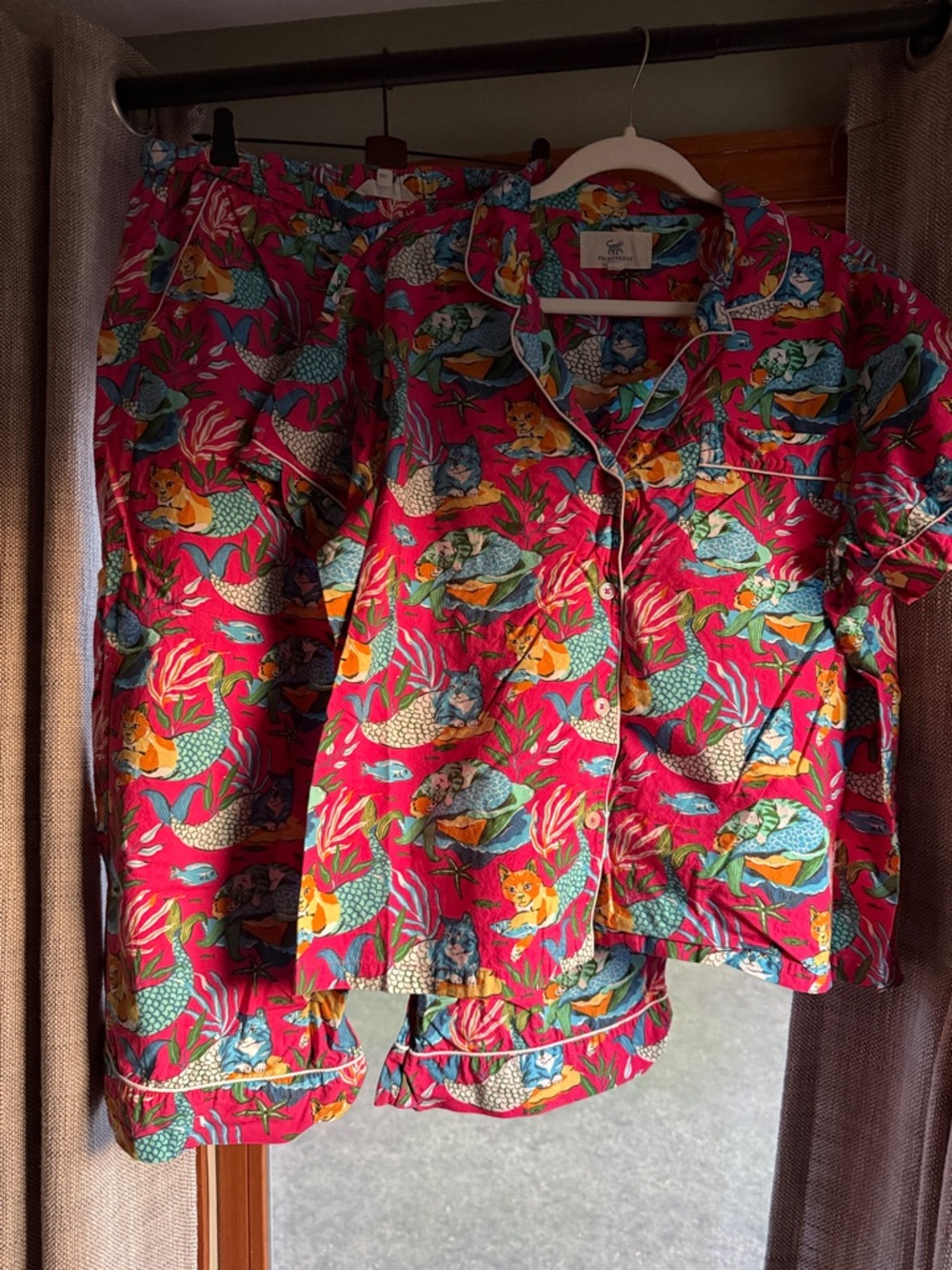 Printfresh Girls' Hot Pink Mermaid & Sea Life Cotton Pajama Set